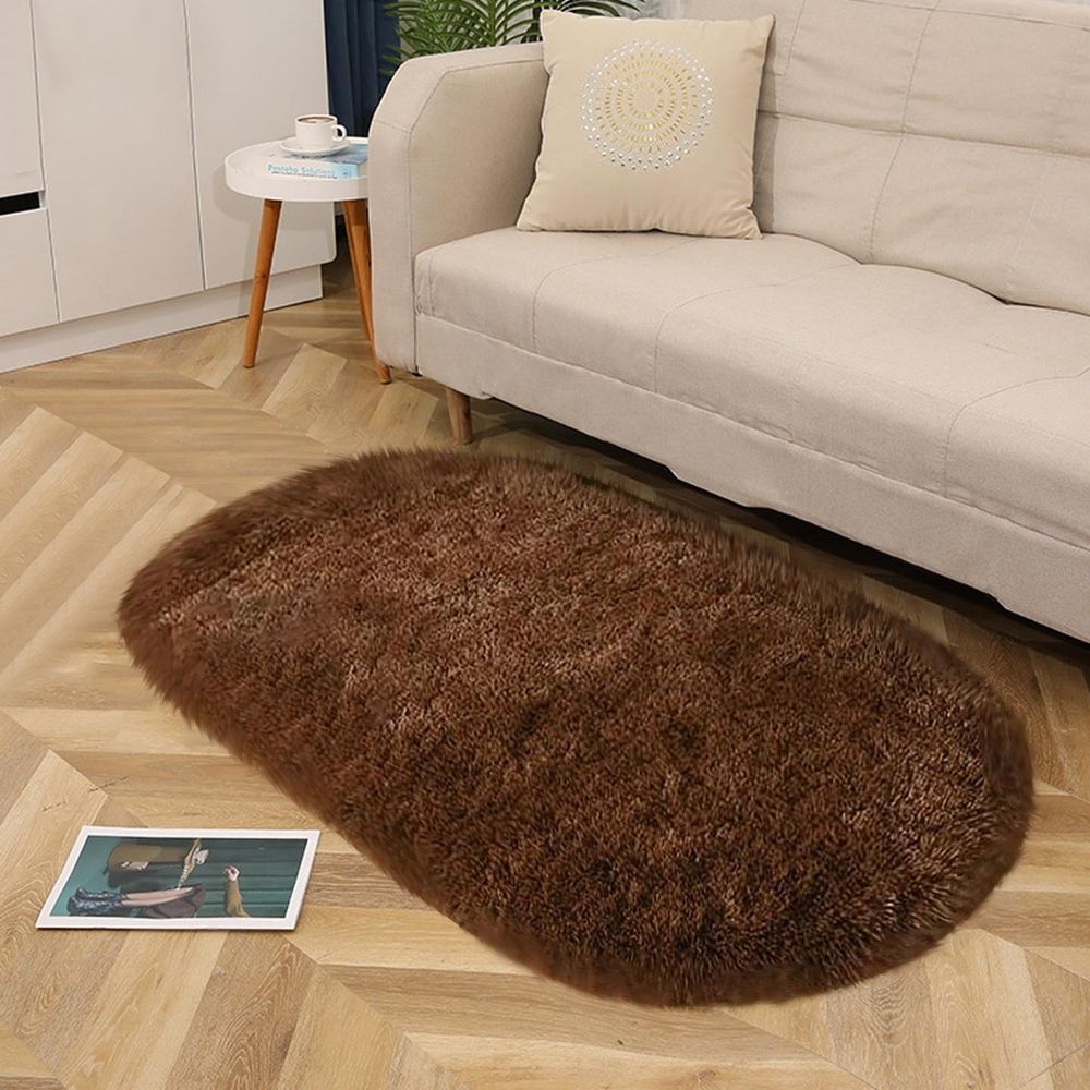 1X Carpet 80X160Cm Soft Oval Rugs Plush Modern Area Rug Shaggy Furry Carpet for Living Room Home Decor Play Mat 2.6'X5.3' Coffee Carpet