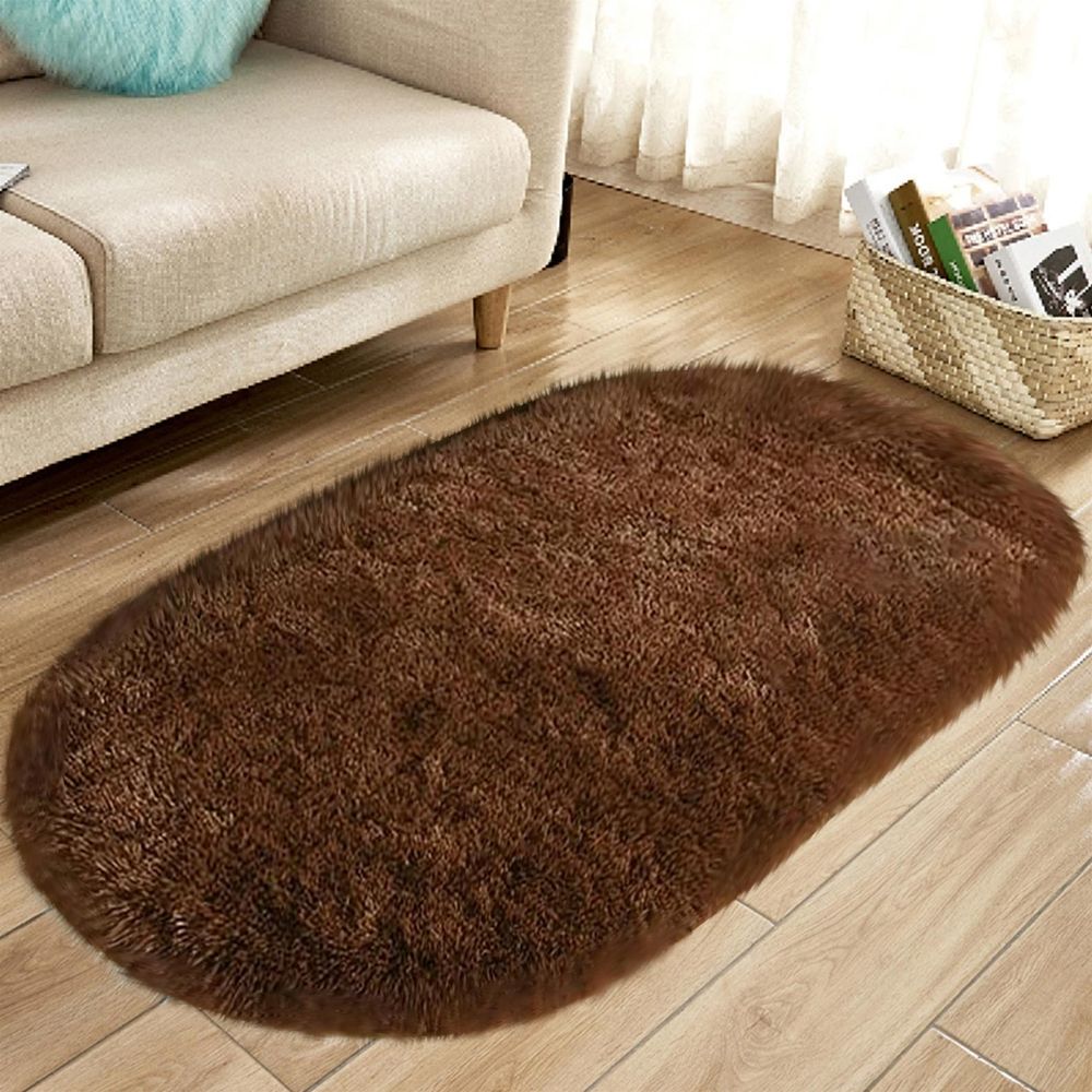 1X Carpet 80X160Cm Soft Oval Rugs Plush Modern Area Rug Shaggy Furry Carpet for Living Room Home Decor Play Mat 2.6'X5.3' Coffee Carpet