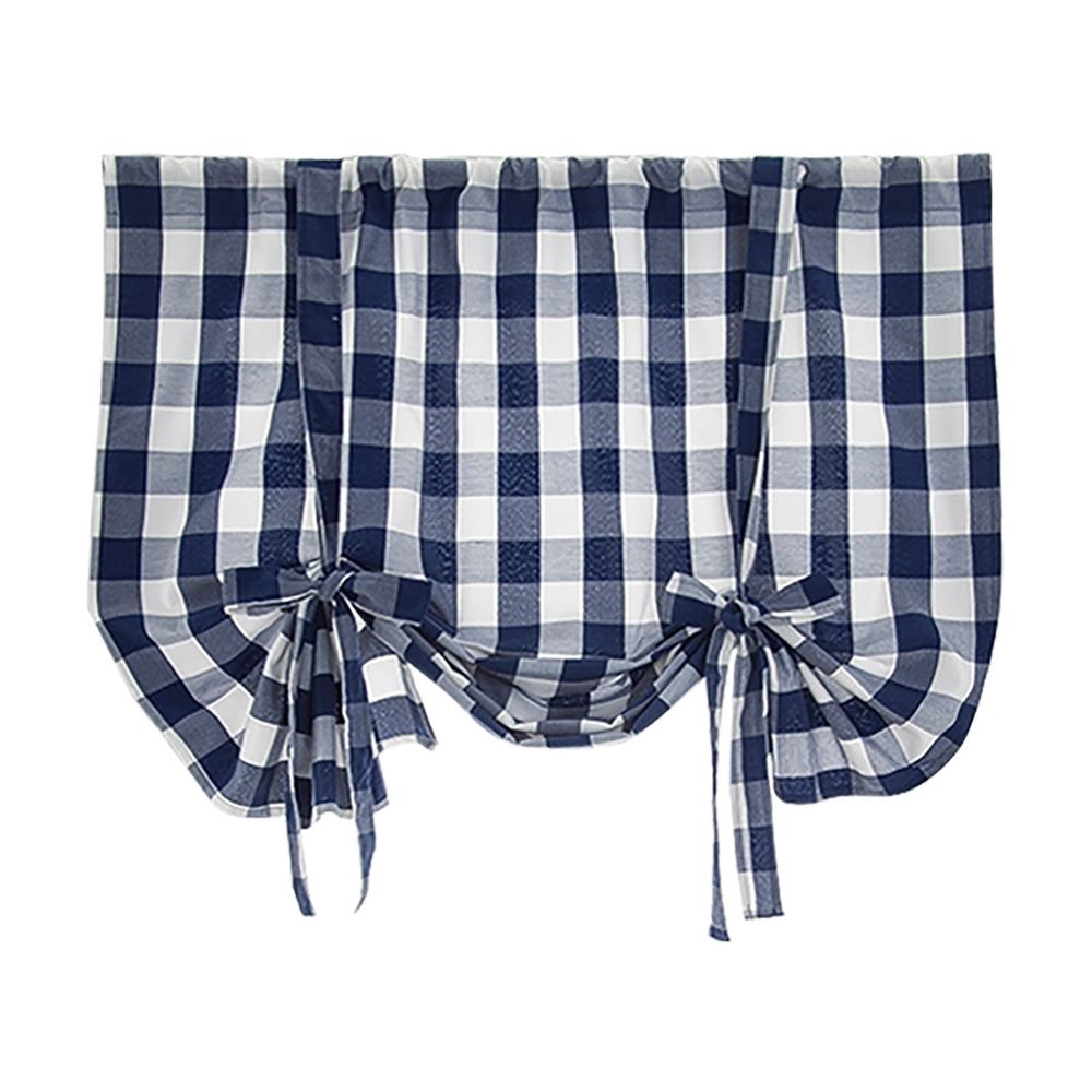 1*Curtain Blue and White Check Up Curtains Farmhouse Thermal Insulated Window Adjustable Balloon Curtain for Small Window Curtain