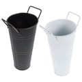 Set of 2 Galvanized Metal Flower Buckets with Handles, Rustic Vase for Dining Room and Home Decor