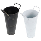 Set of 2 Galvanized Metal Flower Buckets with Handles, Rustic Vase for Dining Room and Home Decor
