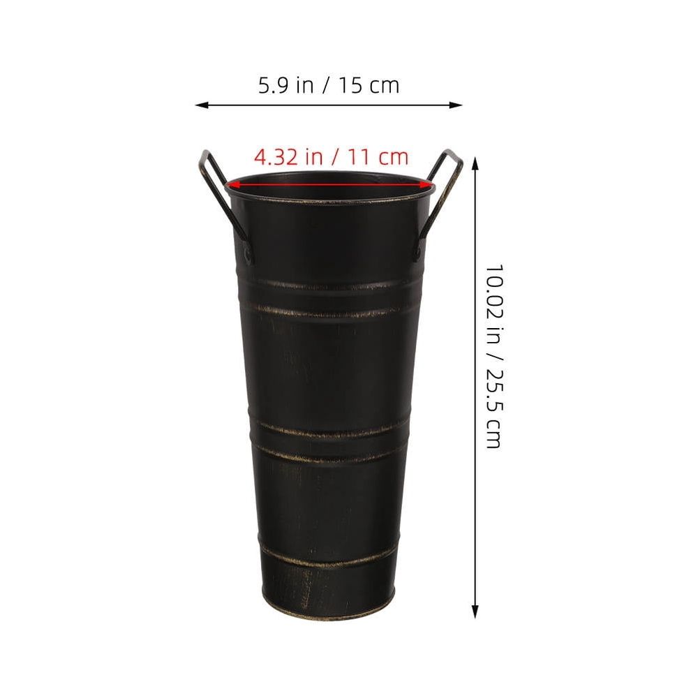 Decorative Rustic Vases Black Metal Flower Pot With Handle 4Set