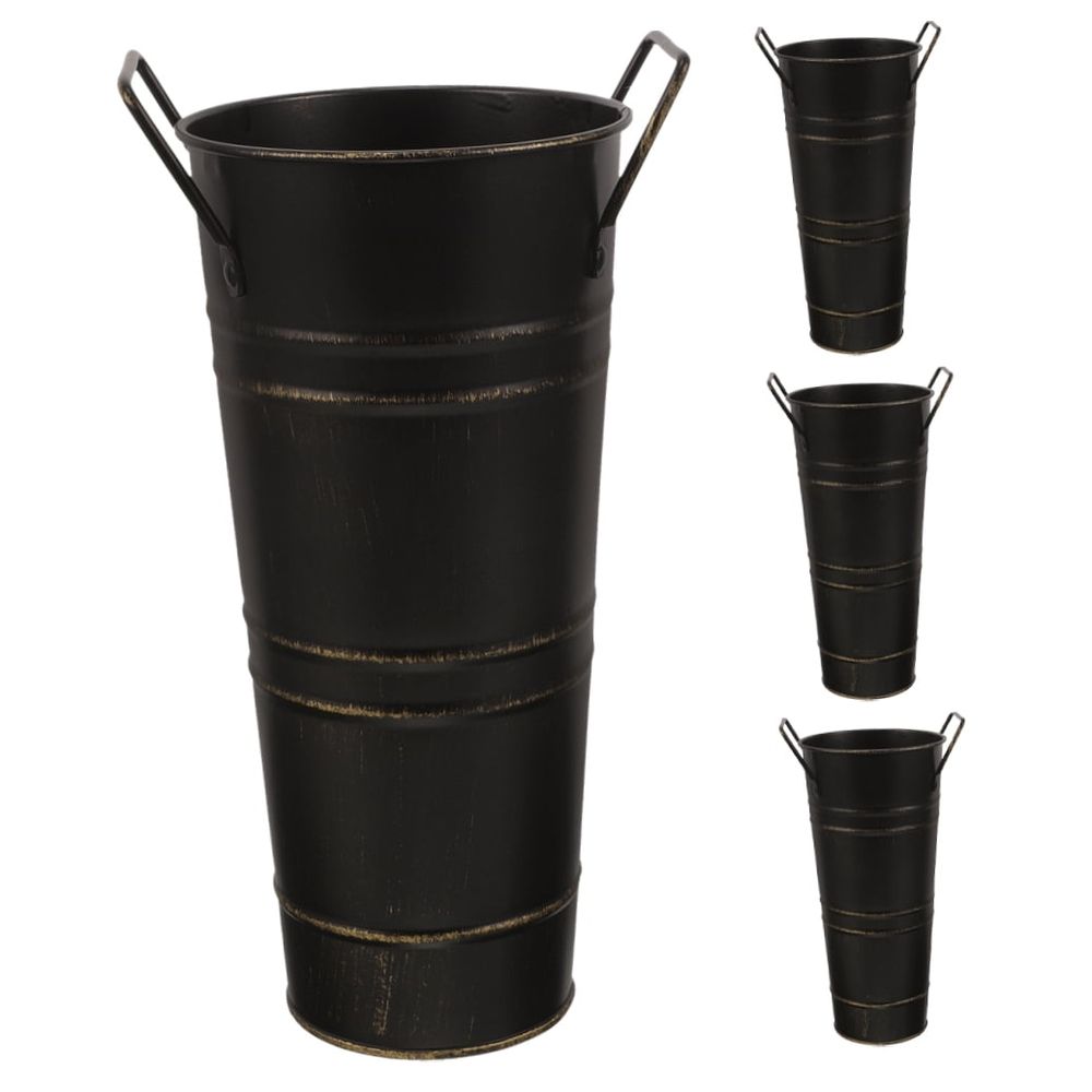 Decorative Rustic Vases Black Metal Flower Pot With Handle 4Set