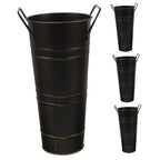 Decorative Rustic Vases Black Metal Flower Pot With Handle 4Set