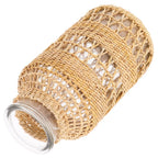 Boho Rattan Glass Vase with Woven Design, Decorative Flower Planter for Dried Flowers, Home Decor Container