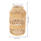 Boho Rattan Glass Vase with Woven Design, Decorative Flower Planter for Dried Flowers, Home Decor Container