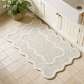 Scalloped Bath Mat, Soft Absorbent Bathroom Rug, Washable Shower Mat for Tub Floor and Vanity, Cream Beige 40x60^