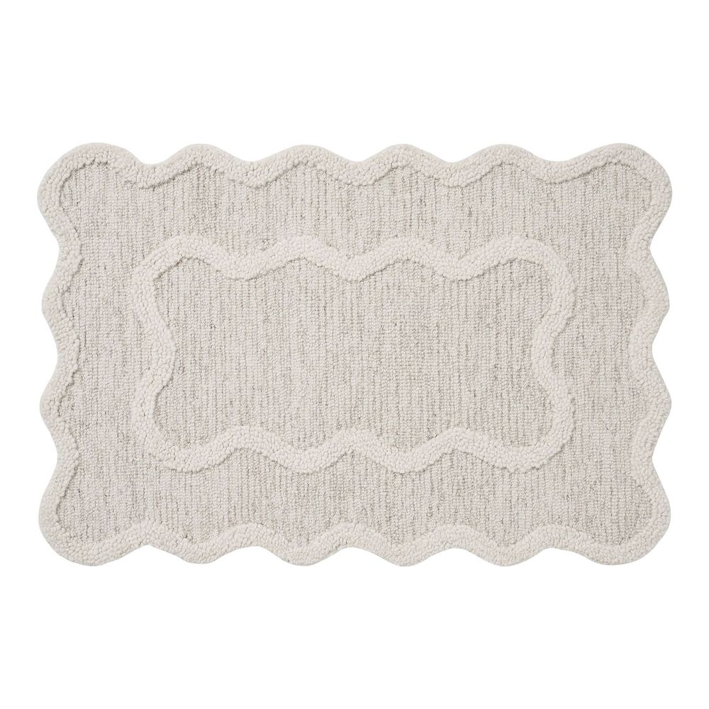 Scalloped Bath Mat, Soft Absorbent Bathroom Rug, Washable Shower Mat for Tub Floor and Vanity, Cream Beige 40x60^