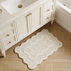 Scalloped Bath Mat, Soft Absorbent Bathroom Rug, Washable Shower Mat for Tub Floor and Vanity, Cream Beige 40x60^