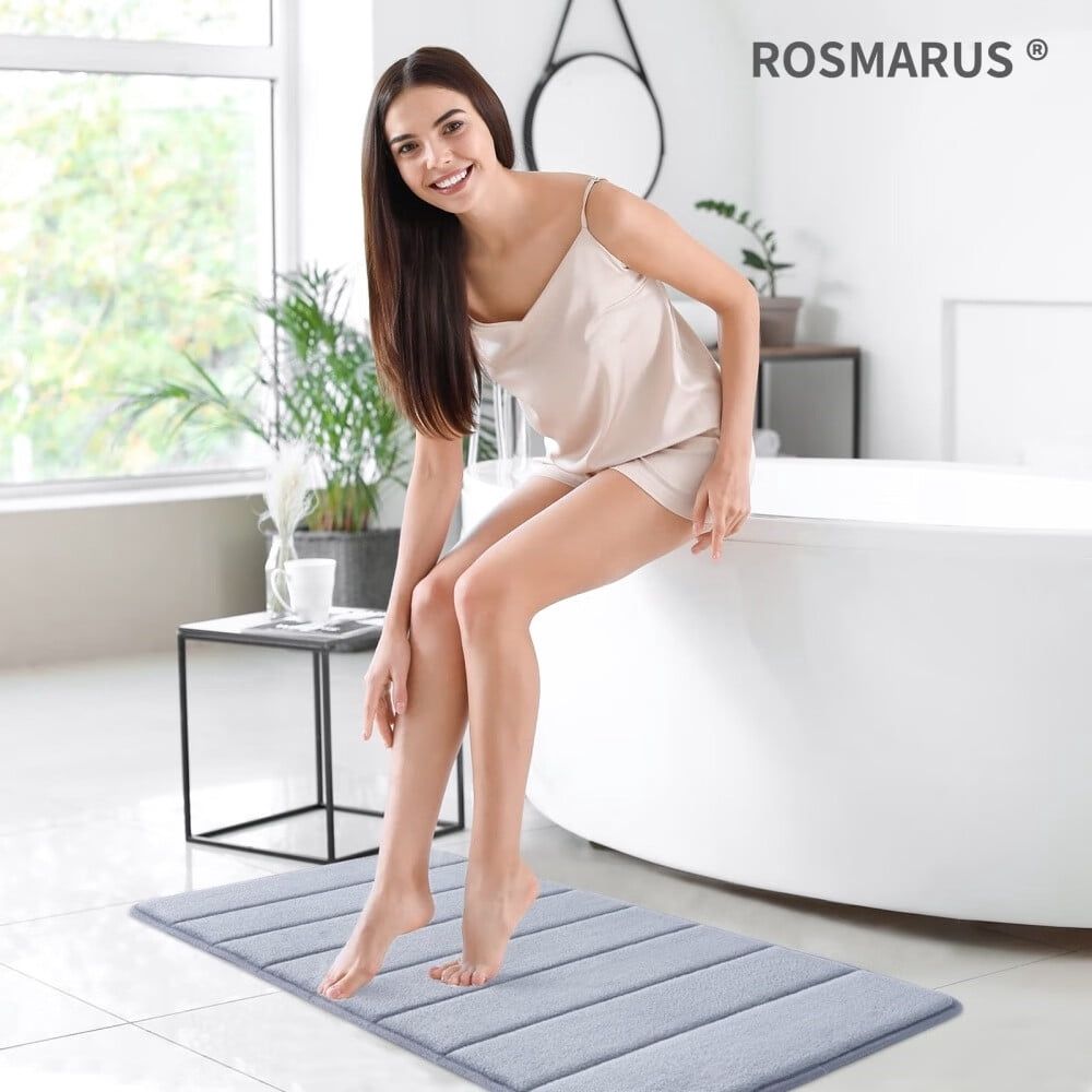 Memory Foam Bath Mat 17” x 24”,Water Absorbent Shower Mat,Thick Bath Rugs for Bathroom Non Slip with PVC Backing,Ultra Soft Bathroom Rugs for Floor & Tub,Grey