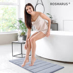 Memory Foam Bath Mat 17” x 24”,Water Absorbent Shower Mat,Thick Bath Rugs for Bathroom Non Slip with PVC Backing,Ultra Soft Bathroom Rugs for Floor & Tub,Grey