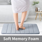 Memory Foam Bath Mat 17” x 24”,Water Absorbent Shower Mat,Thick Bath Rugs for Bathroom Non Slip with PVC Backing,Ultra Soft Bathroom Rugs for Floor & Tub,Grey
