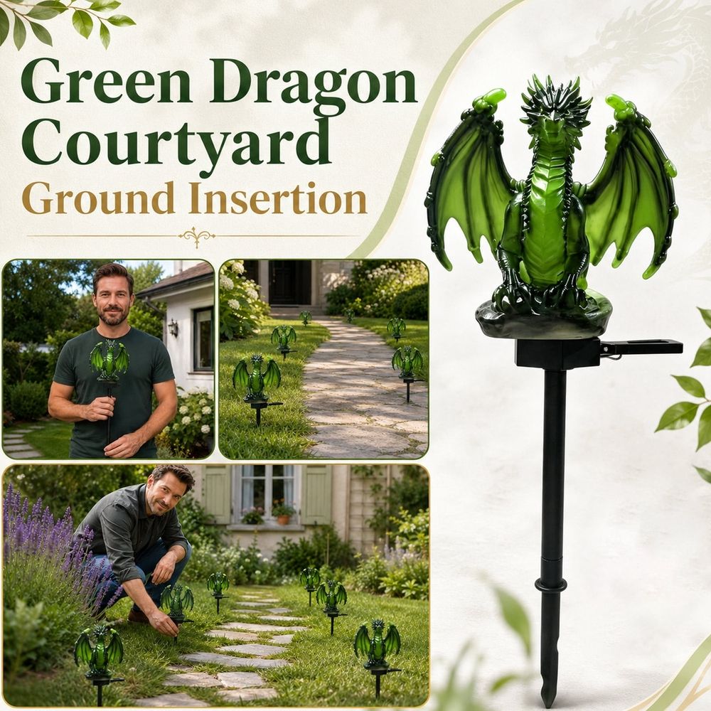 Green Resin Dragon Solar Garden Stake Light, Waterproof LED Solar‑Powered Pathway Figurine Lamp, Fantasy Dragon Lawn Ornament for Yard Patio Garden Halloween Outdoor Decor 1pcs