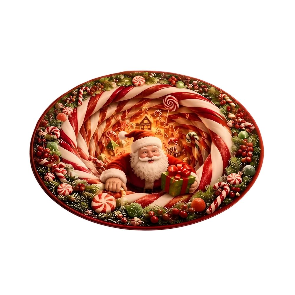 Christmas 3D Rug, Optical Illusion Swirl Rug with Depth Pattern, Funny Santa Claus Non-Slip Holiday Floor Mat for Entryway Living Room