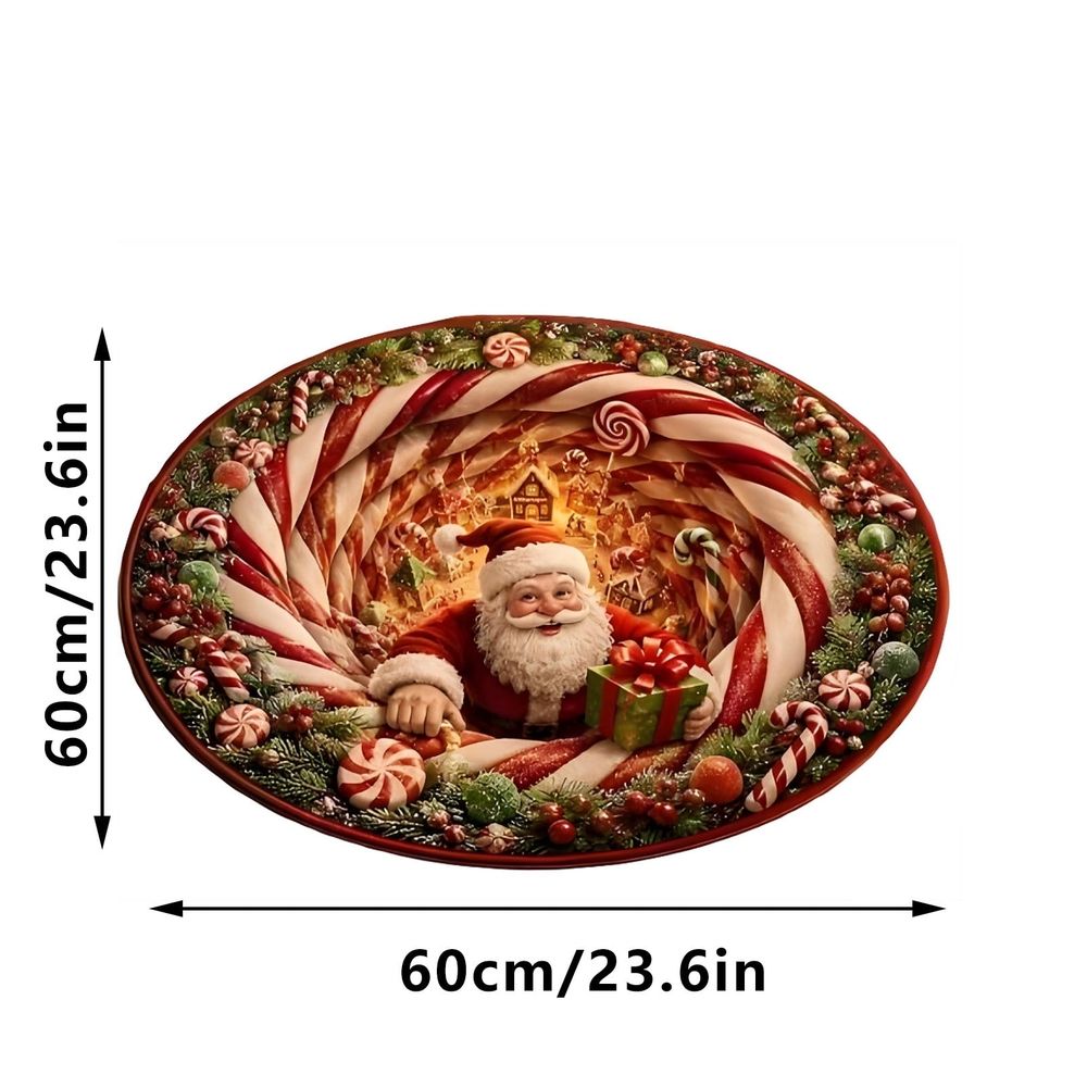 Christmas 3D Rug, Optical Illusion Swirl Rug with Depth Pattern, Funny Santa Claus Non-Slip Holiday Floor Mat for Entryway Living Room