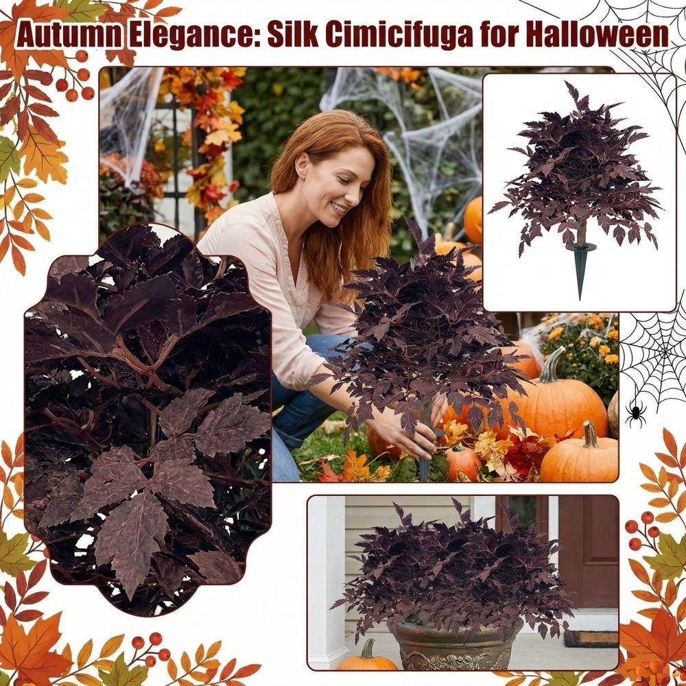 Dark Burgundy Fall Foliage Stems, 2 ft Artificial Cimicifuga Leaf Spray Branches, Plum Faux Leaf Branches for Vase, Autumn Halloween Thanksgiving Decor for Mantel, Entryway & Table Centerpiece