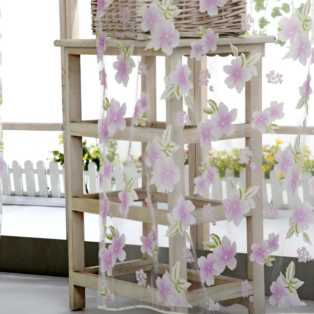Peach Blossoms Flower Print Voile Curtain, Transparent Tulles Curtains, Semi Sheer Window Curtains, Window Screening Treatments Drape, for Living Room, Bedroom(Pink)
