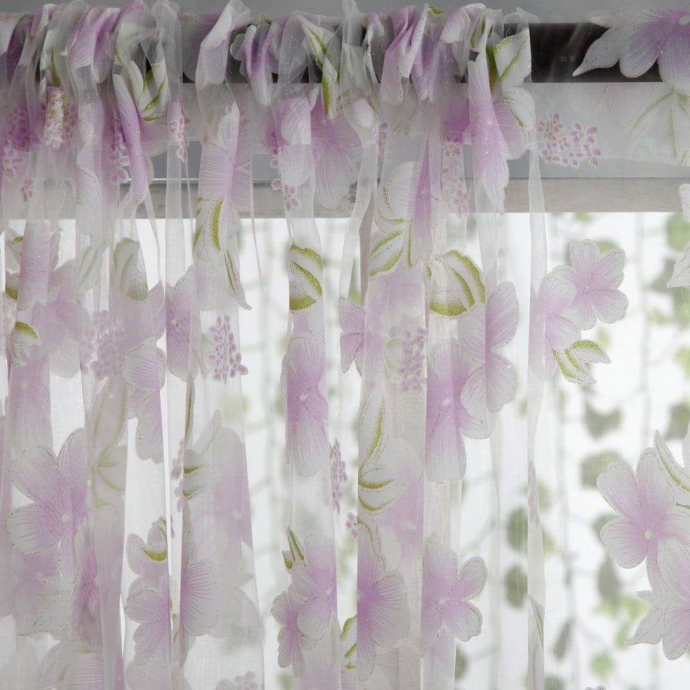 Peach Blossoms Flower Print Voile Curtain, Transparent Tulles Curtains, Semi Sheer Window Curtains, Window Screening Treatments Drape, for Living Room, Bedroom(Pink)