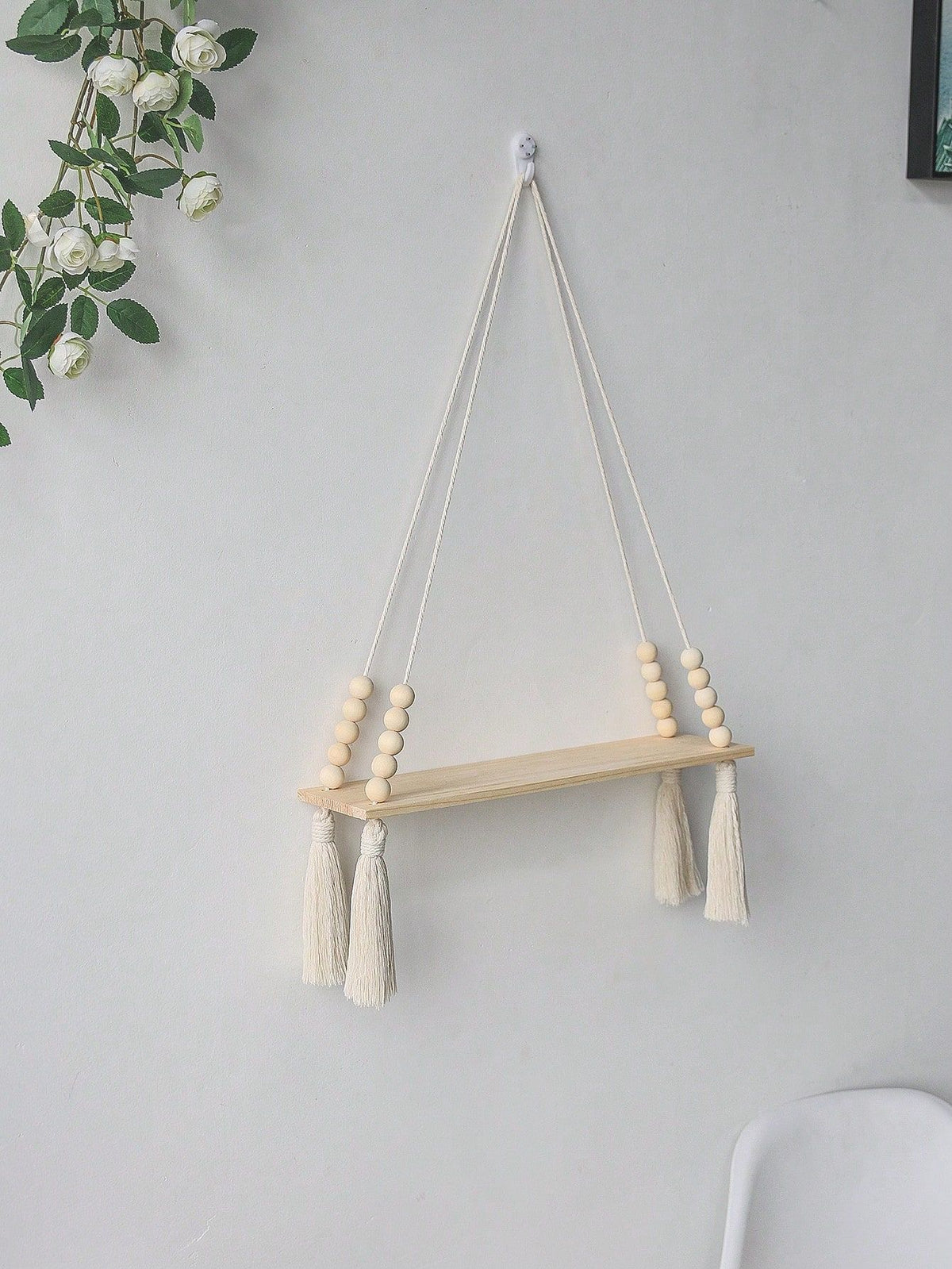 2Pcs Macrame Wall Hanging Shelf – Boho Wood Wall Shelves with Wood Beads, Farmhouse Floating Shelf for Bedroom, Living Room,Nursery Decor, Birthday Graduation Gift