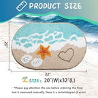 20"×32" Blue Nautical Bath Rug, Microfiber Starfish Seashell Bath Mat, Non Slip Quick Dry Washable Bathroom Floor Mat