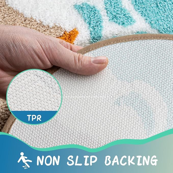 20"×32" Blue Nautical Bath Rug, Microfiber Starfish Seashell Bath Mat, Non Slip Quick Dry Washable Bathroom Floor Mat