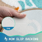 20"×32" Blue Nautical Bath Rug, Microfiber Starfish Seashell Bath Mat, Non Slip Quick Dry Washable Bathroom Floor Mat