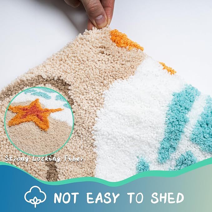 20"×32" Blue Nautical Bath Rug, Microfiber Starfish Seashell Bath Mat, Non Slip Quick Dry Washable Bathroom Floor Mat