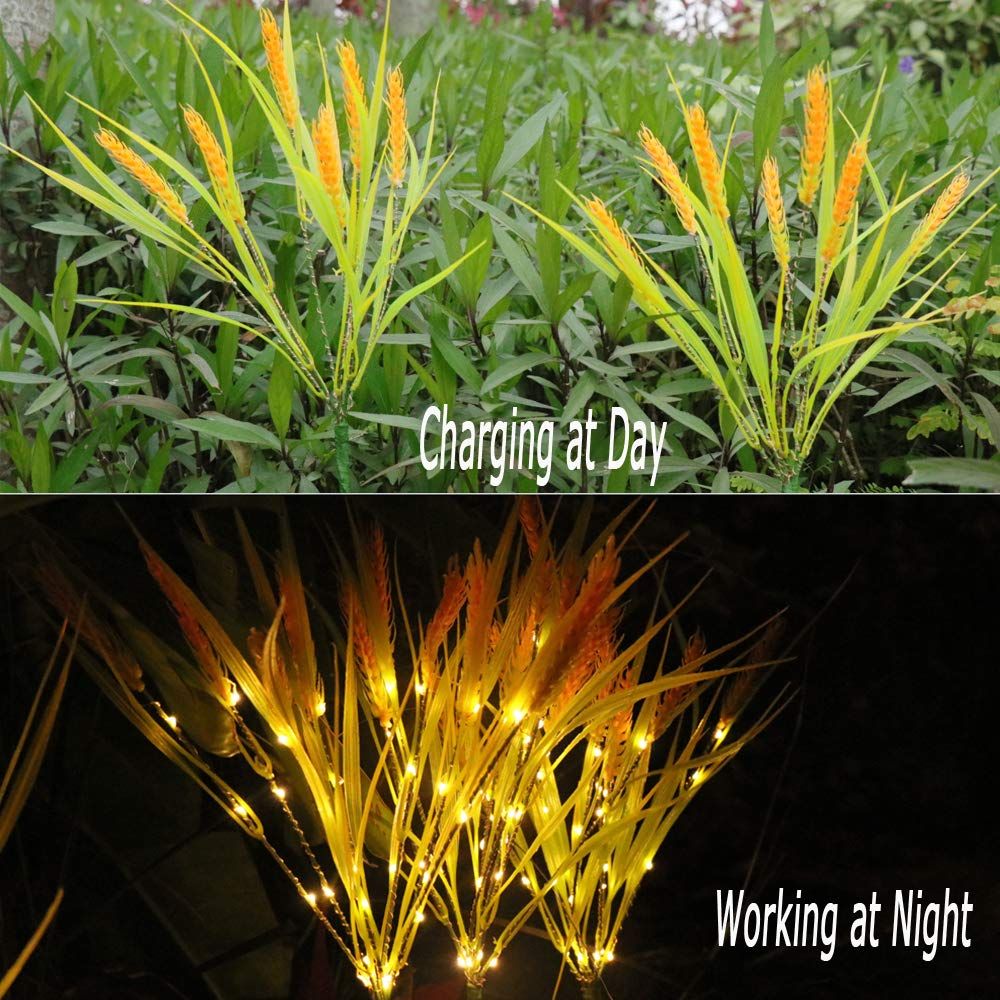 Solar Flowers Lights Outdoor Decorative, 2 Pack Solar Garden Stake Lights Solar Wheat Ear LED Lights Waterproof Decorations