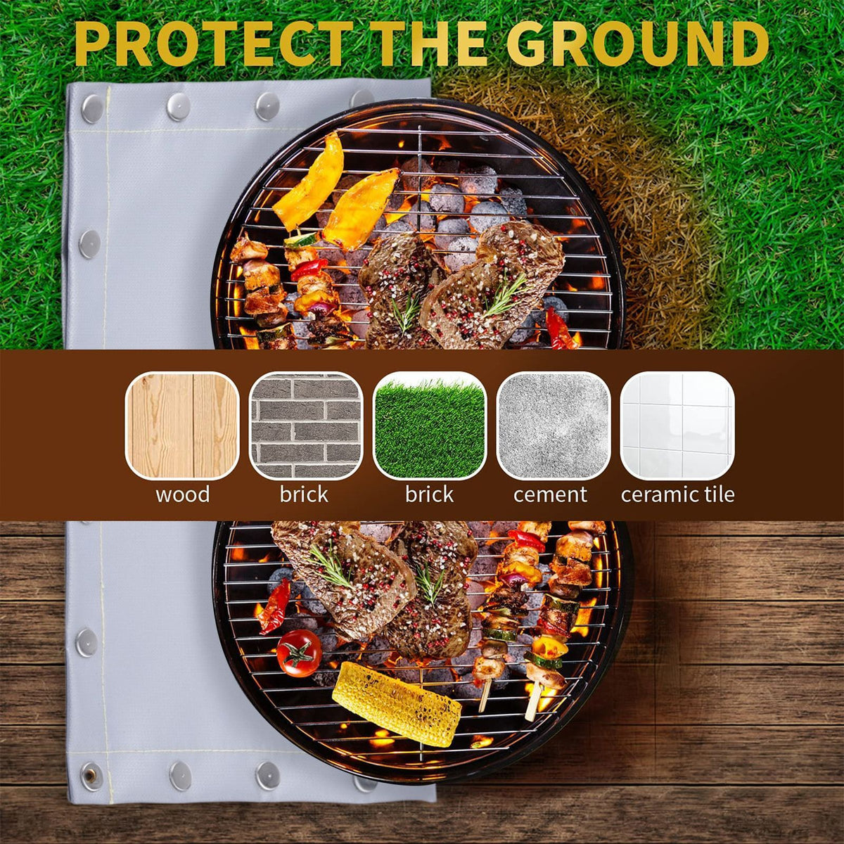 Fire Pit Mat for Solo Stove Bonfire,  Oil-Proof Waterproof BBQ Pad for Deck  Grill Accessories, Portable and Reusable, Glossy