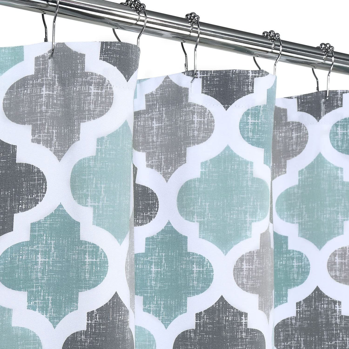 Fabric Shower Curtain, Geometric Quatrefoil Patterned Modern -Cotton Farmhouse Shower Curtain for Bathroom, 72x72 Inches