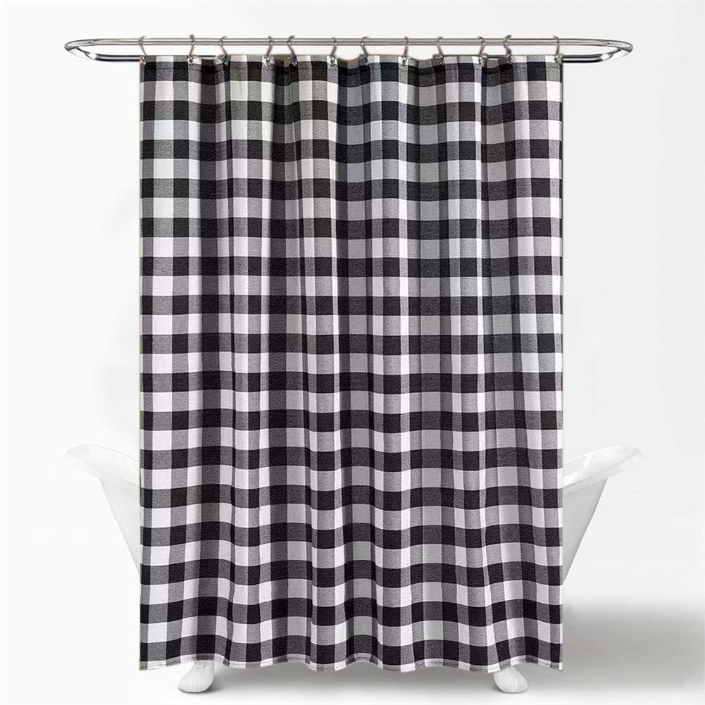 72 x 72 Inch Buffalo Check Shower Curtain, Farmhouse Style Black and White Plaid Water-Repellent Polyester Bath Curtain Machine