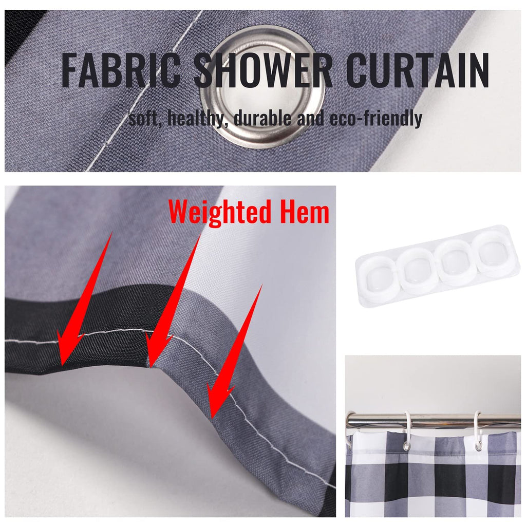 72 x 72 Inch Buffalo Check Shower Curtain, Farmhouse Style Black and White Plaid Water-Repellent Polyester Bath Curtain Machine