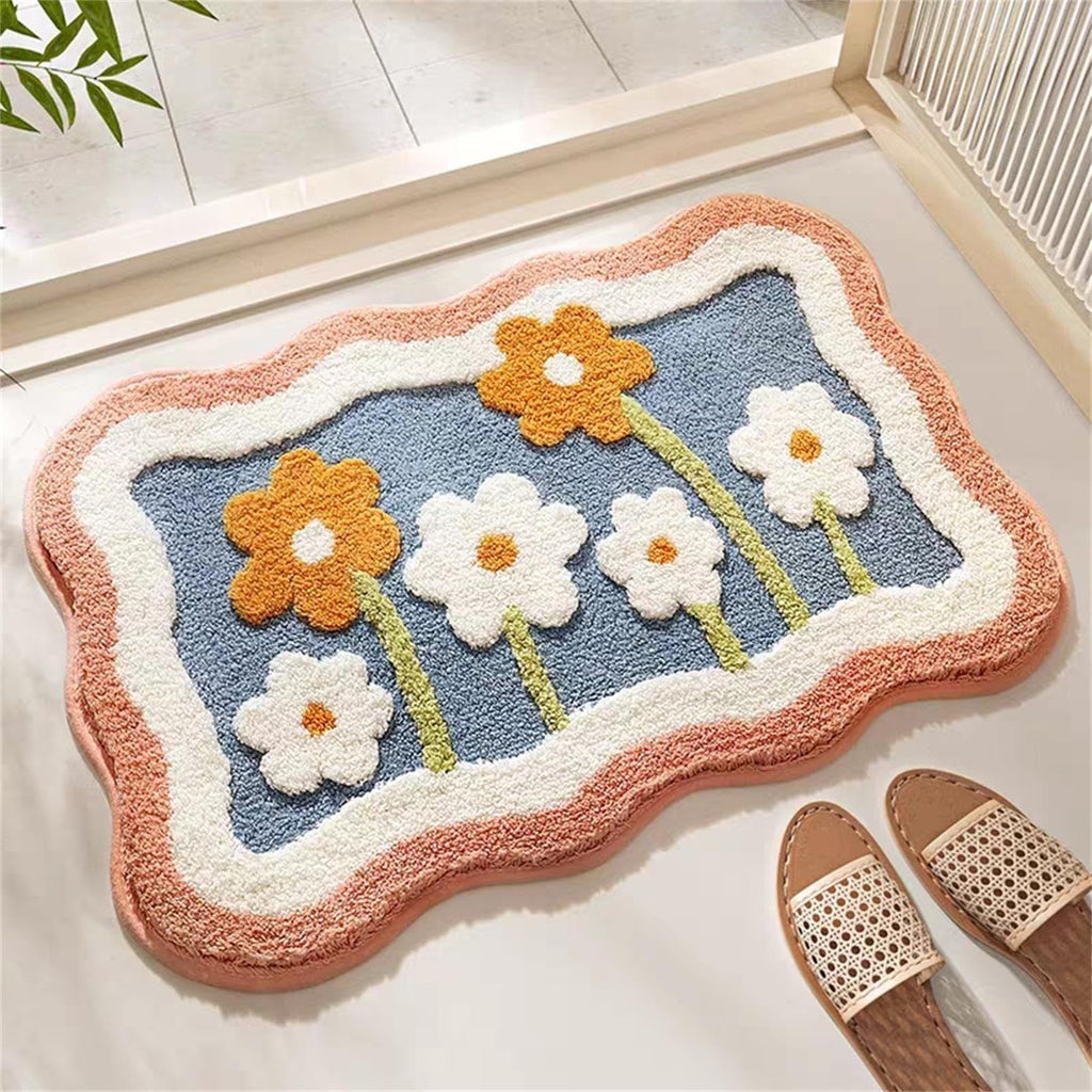 Bath Mat Bathroom Rugs 24" x 16"- Cute Little Flowers Bath Mats Fluffy Bath Rug Non Slip Water Aabsorbent Small Bathroom Rug Decor