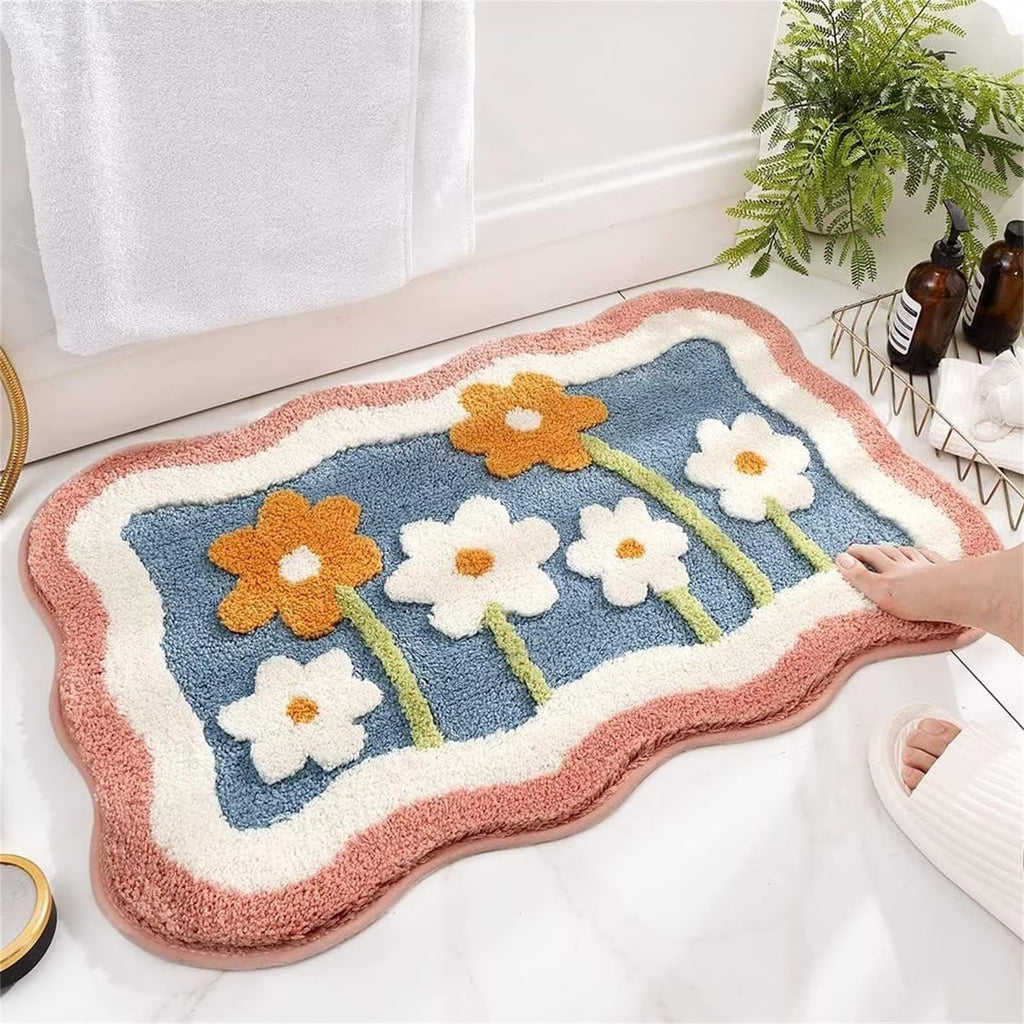 Bath Mat Bathroom Rugs 24" x 16"- Cute Little Flowers Bath Mats Fluffy Bath Rug Non Slip Water Aabsorbent Small Bathroom Rug Decor