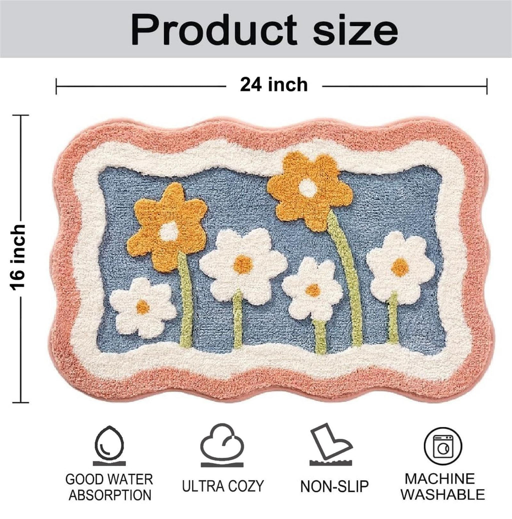 Bath Mat Bathroom Rugs 24" x 16"- Cute Little Flowers Bath Mats Fluffy Bath Rug Non Slip Water Aabsorbent Small Bathroom Rug Decor