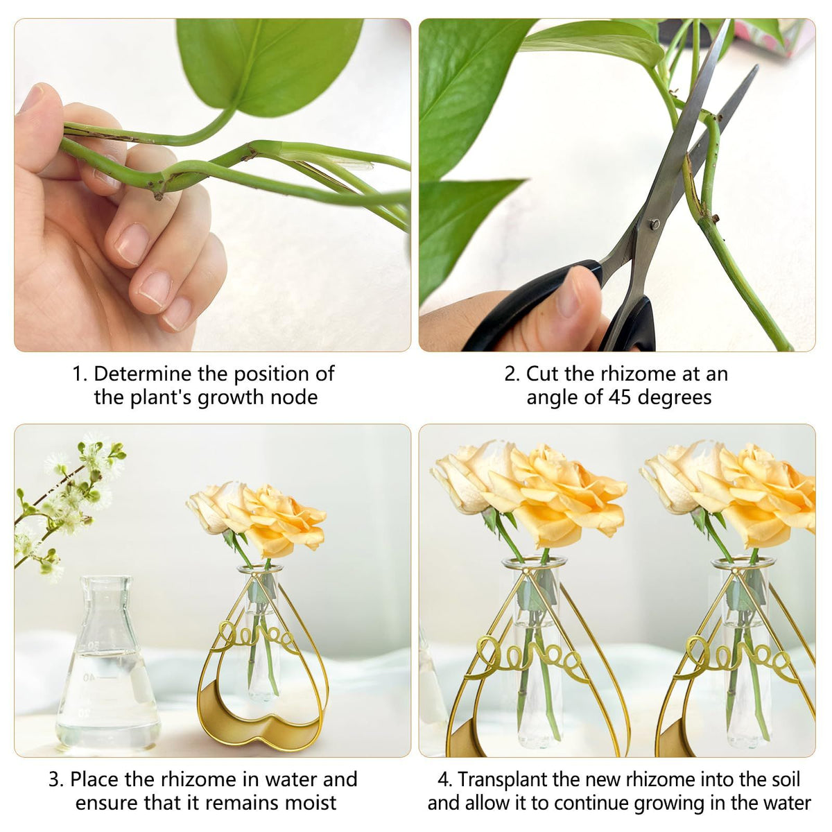 Cute Glass Flower Vase for Party Wedding Decorations,Geometric Decor Vase with Gold Test Tube Vase（Heart-Shaped）