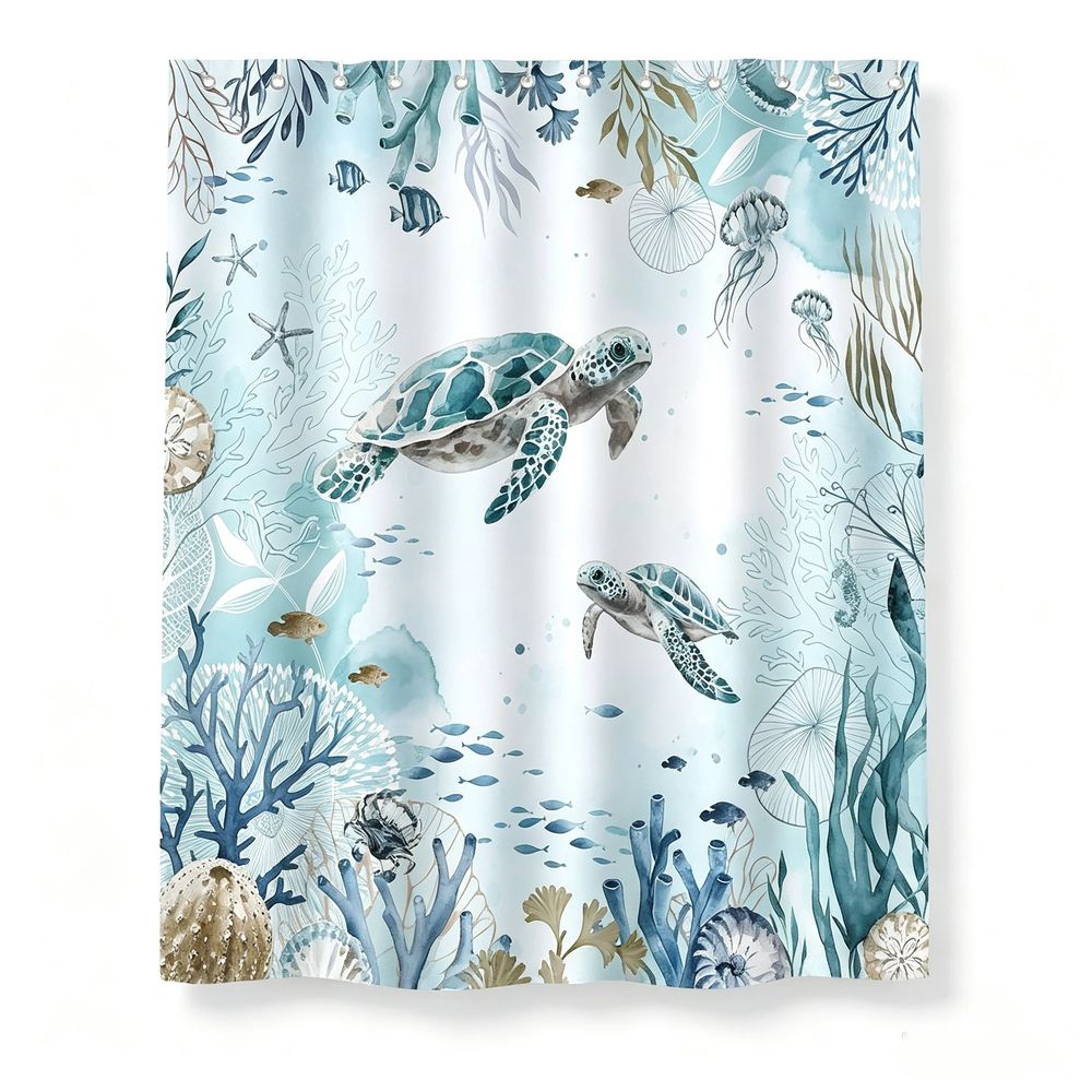 Sea Turtle Shower Curtain for Bathroom Teal Blue Ocean Beach Coastal Decorative Bath Curtain 72 x 72 Inch Curtain with 12 Hooks