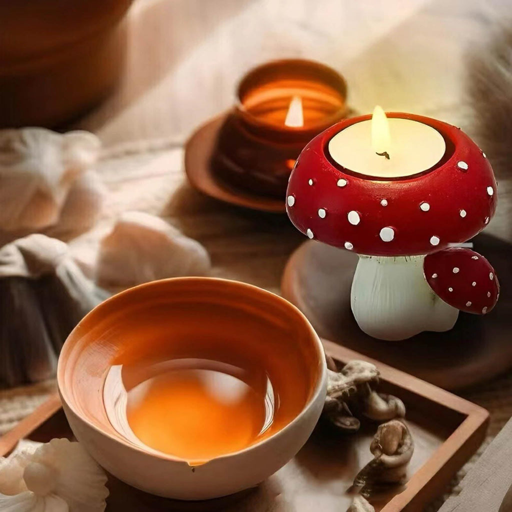 Mushroom Candle Holders, Mushroom Tealight Candle Holder, Red Mushroom Candle Holder Tea Scented Candle Resin