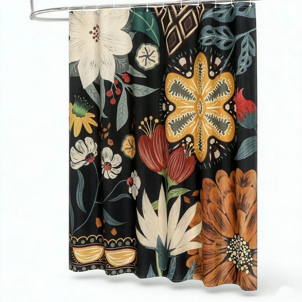 Boho Floral Shower Curtain, Tropical Leaves Fabric Cloth Shower Curtains for Chic Elegant Bathroom Decor, Modern Abstract , 72x72
