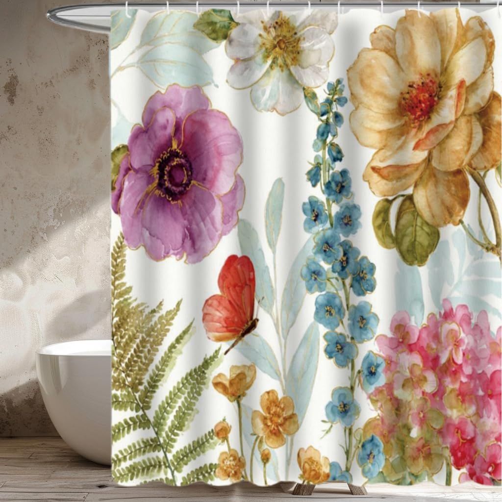 Shower Curtains,Floral Shower Curtain,Bathroom Decorations,Big Colourful Flowers Shower Curtains for Bathroom,,71" W x 71" L
