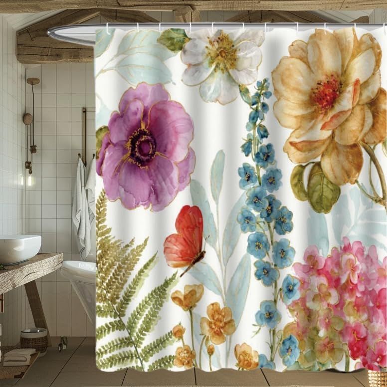 Shower Curtains,Floral Shower Curtain,Bathroom Decorations,Big Colourful Flowers Shower Curtains for Bathroom,,71" W x 71" L