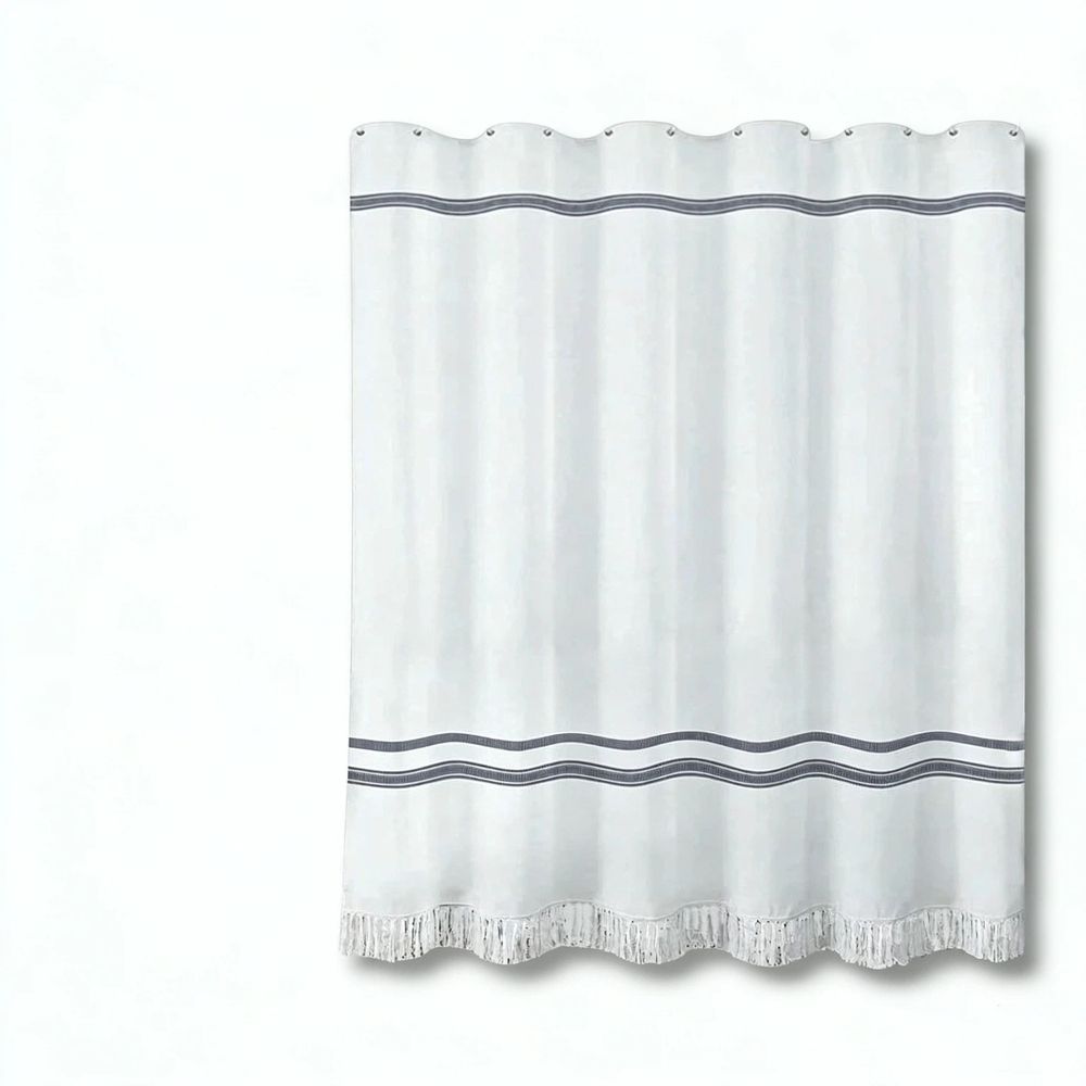 White Shower Curtain, Tassel Shower Curtain Shower Curtain with 12 Hooks, for Bathroom Waterproof Shower Curtain Liner (72" x 72")
