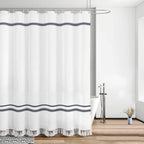 White Shower Curtain, Tassel Shower Curtain Shower Curtain with 12 Hooks, for Bathroom Waterproof Shower Curtain Liner (72" x 72")