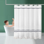 White Shower Curtain, Tassel Shower Curtain Shower Curtain with 12 Hooks, for Bathroom Waterproof Shower Curtain Liner (72" x 72")