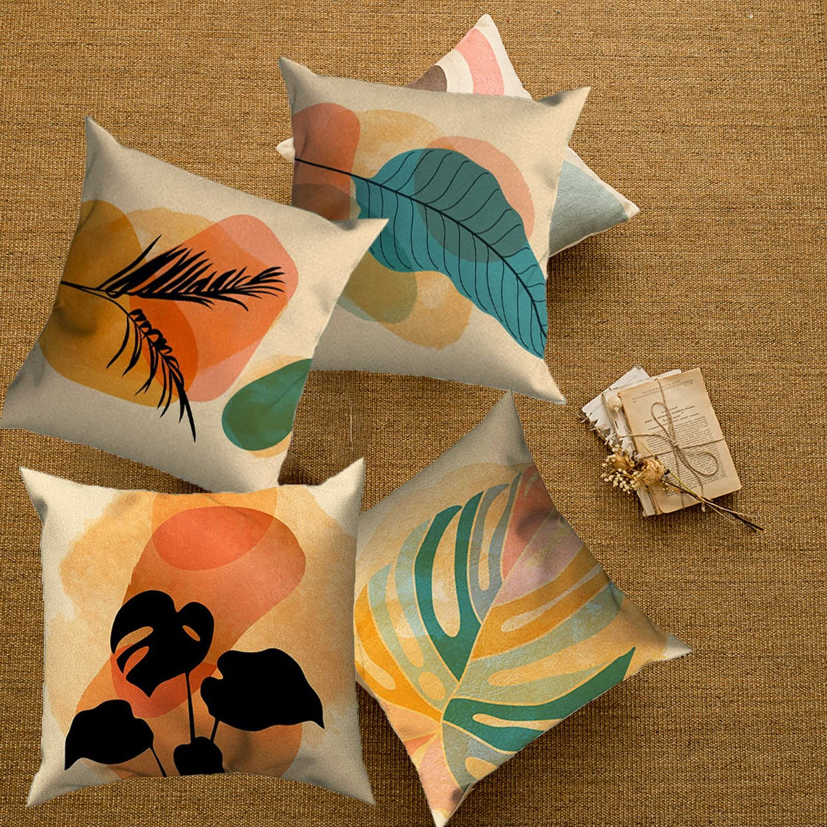 Boho Throw Pillow Covers Abstract Art Farmhouse Pillow Cases Modern Minimalism Pillow Covers for Couch Room Set of 4, 18 x 18 Inch