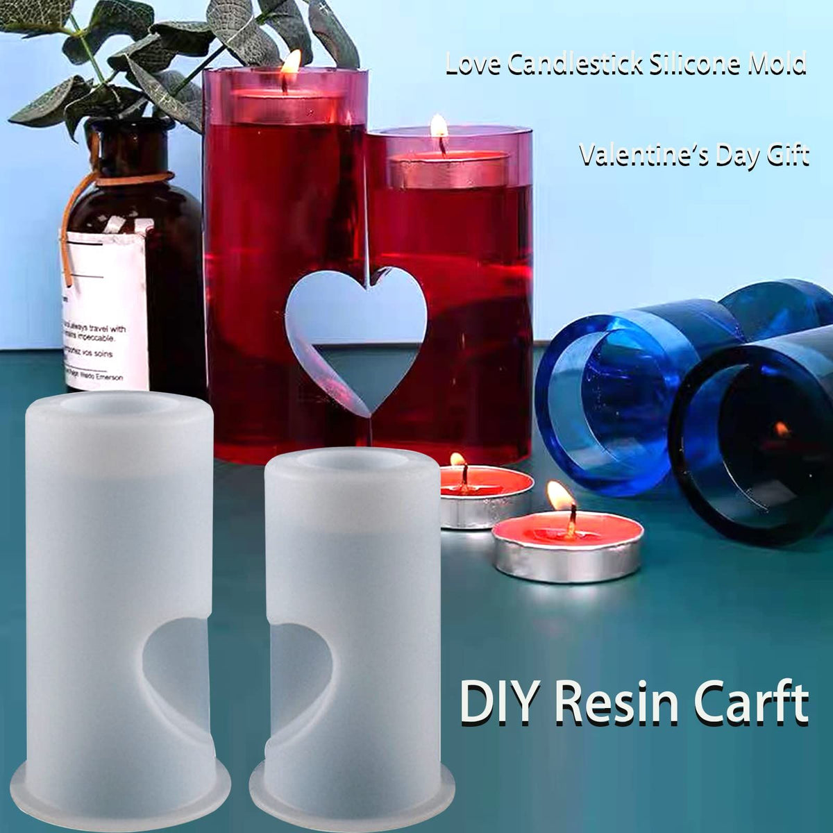 Tealight Candle Holder Resin Molds, Heart Candlestick Epoxy Casting Silicone Molds for DIY Candle Vessels Craft Decoration