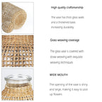 Glass Vase, Rattan Vase, Farmhouse Rattan Décor, Round Flower Vase Basket Vase for Floral Arrangements