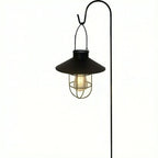 Black Hanging Solar Lights Lantern Lamp with Shepherd Hook,Waterproof Bulb Lights for Garden Outdoor Pathway