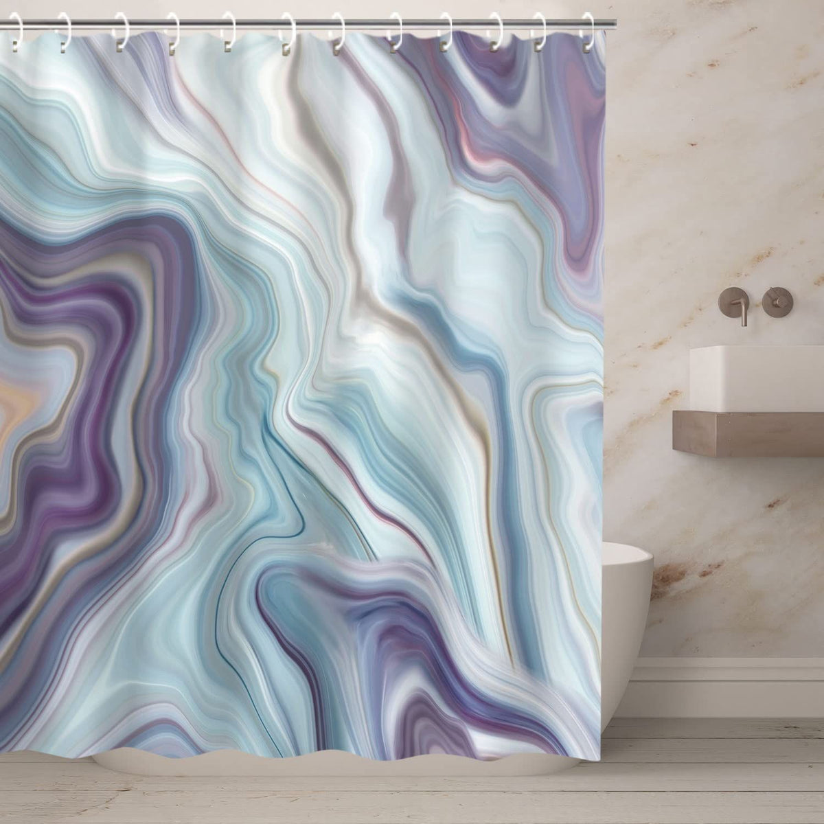 RosieLily Purple Shower Curtain,Blue Shower Curtains for Bathroom, Abstract Shower Curtain Set with 12 Hooks, 72Wx72H