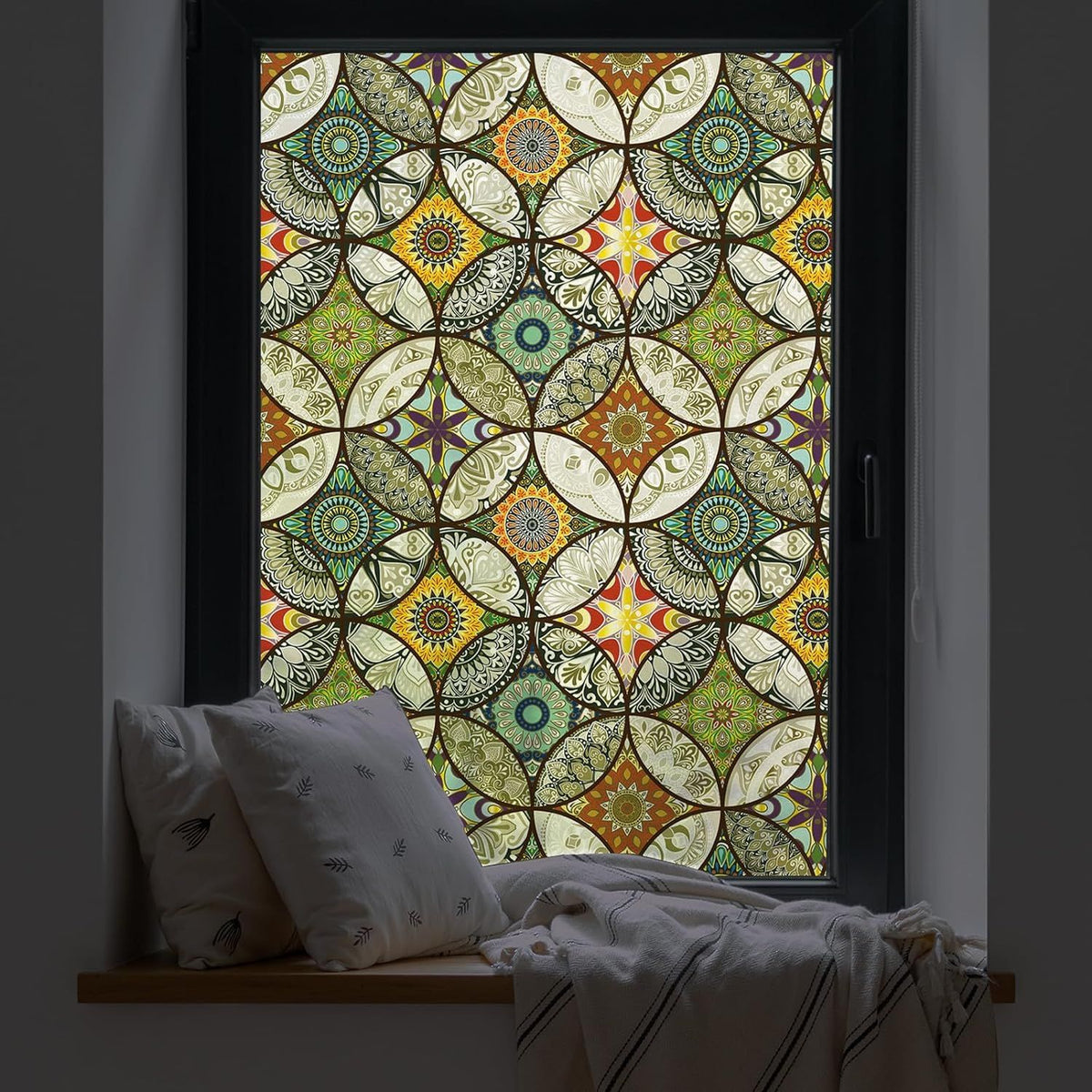 Film with Installation Tools  Stained Glass Window Film for Bathroom Shower Door Heat  Anti UV, 7.8 x 39 Inch